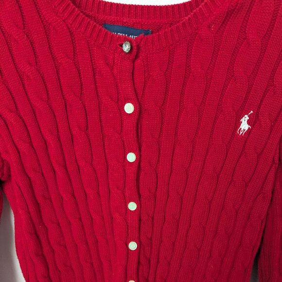 Ralph Lauren Girl's Red Flared Waist Button Up Sweater, 12/14 Large - Picture 5 of 6